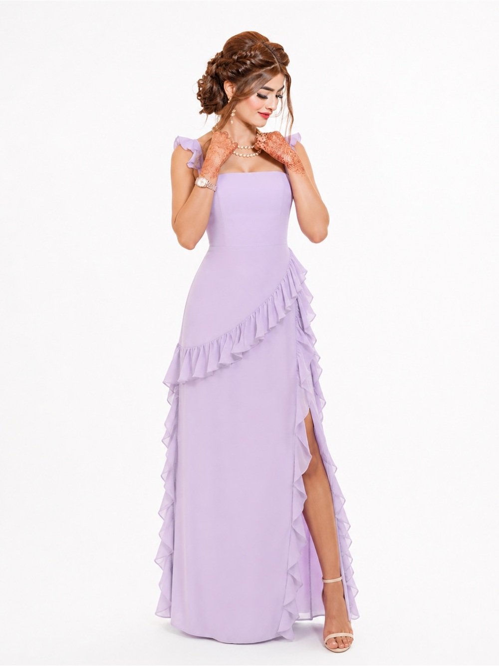 AW Bridal Lavender Ruffle Maxi Dress 💜 Wedding Guest Bridesmaid Size 12 NWOT